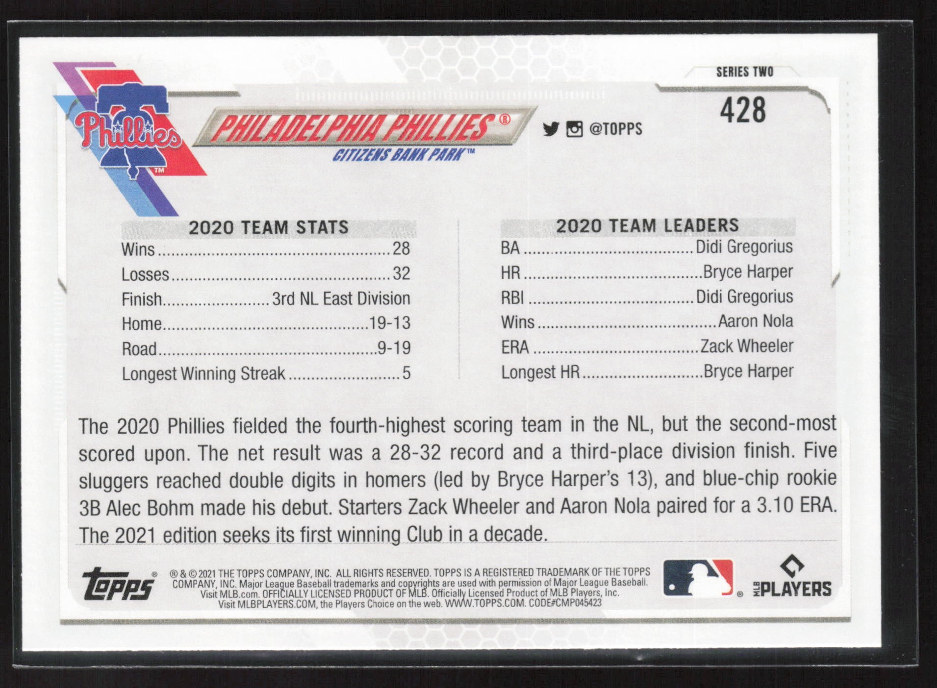 2021 Topps #428 Philadelphia Phillies