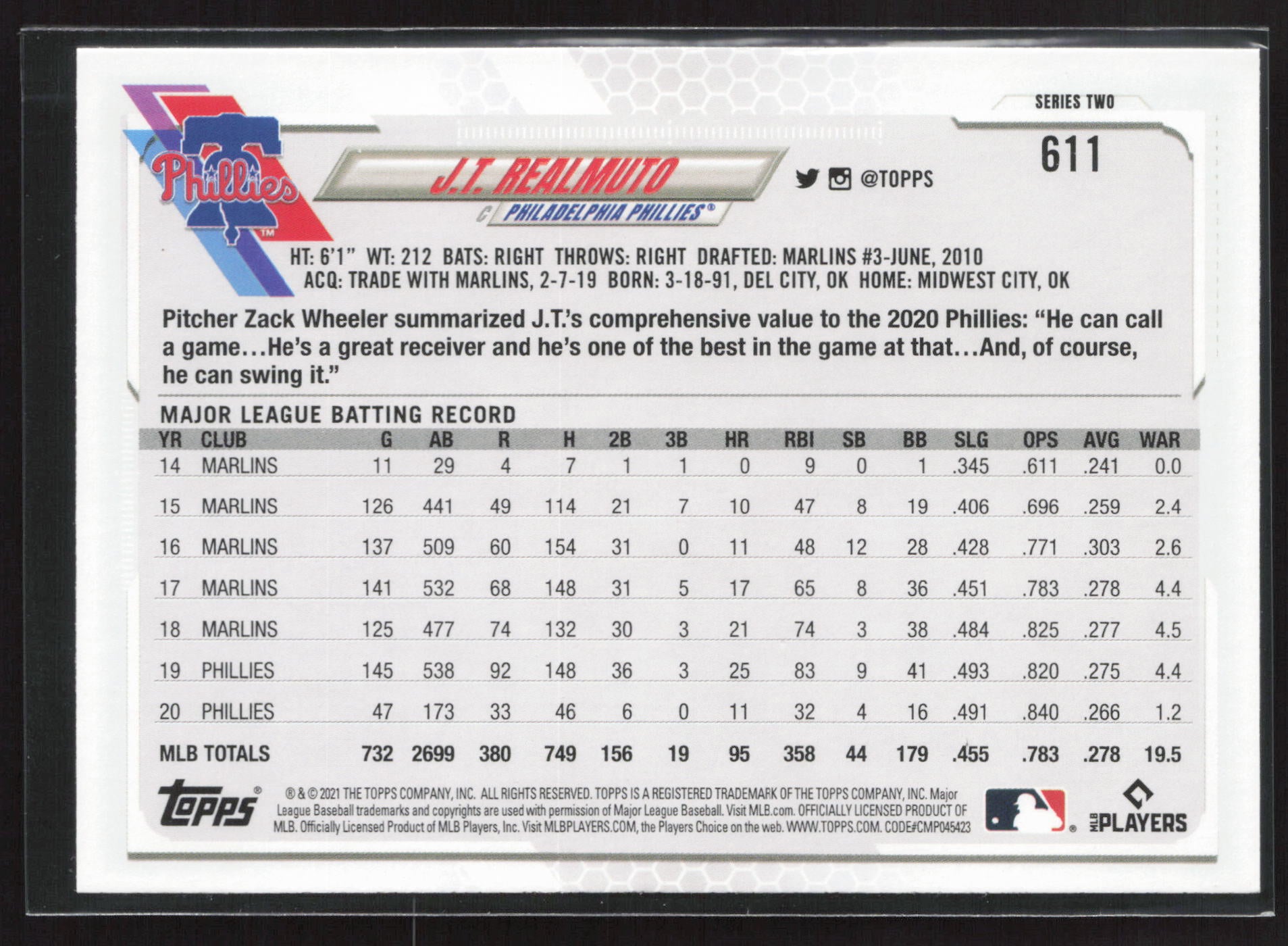 2021 Topps #611a J.T. Realmuto