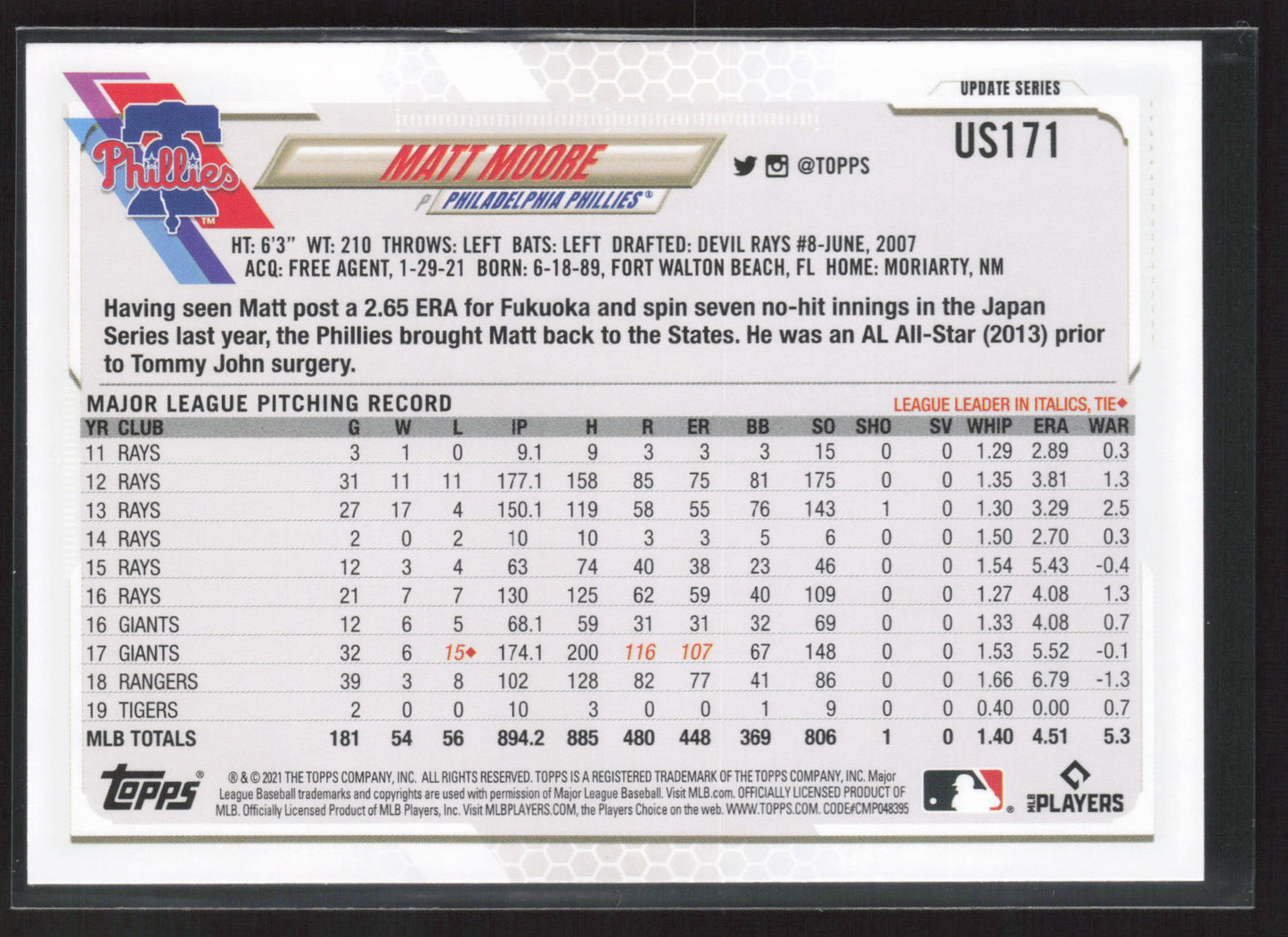 2021 Topps Update #US171 Matt Moore