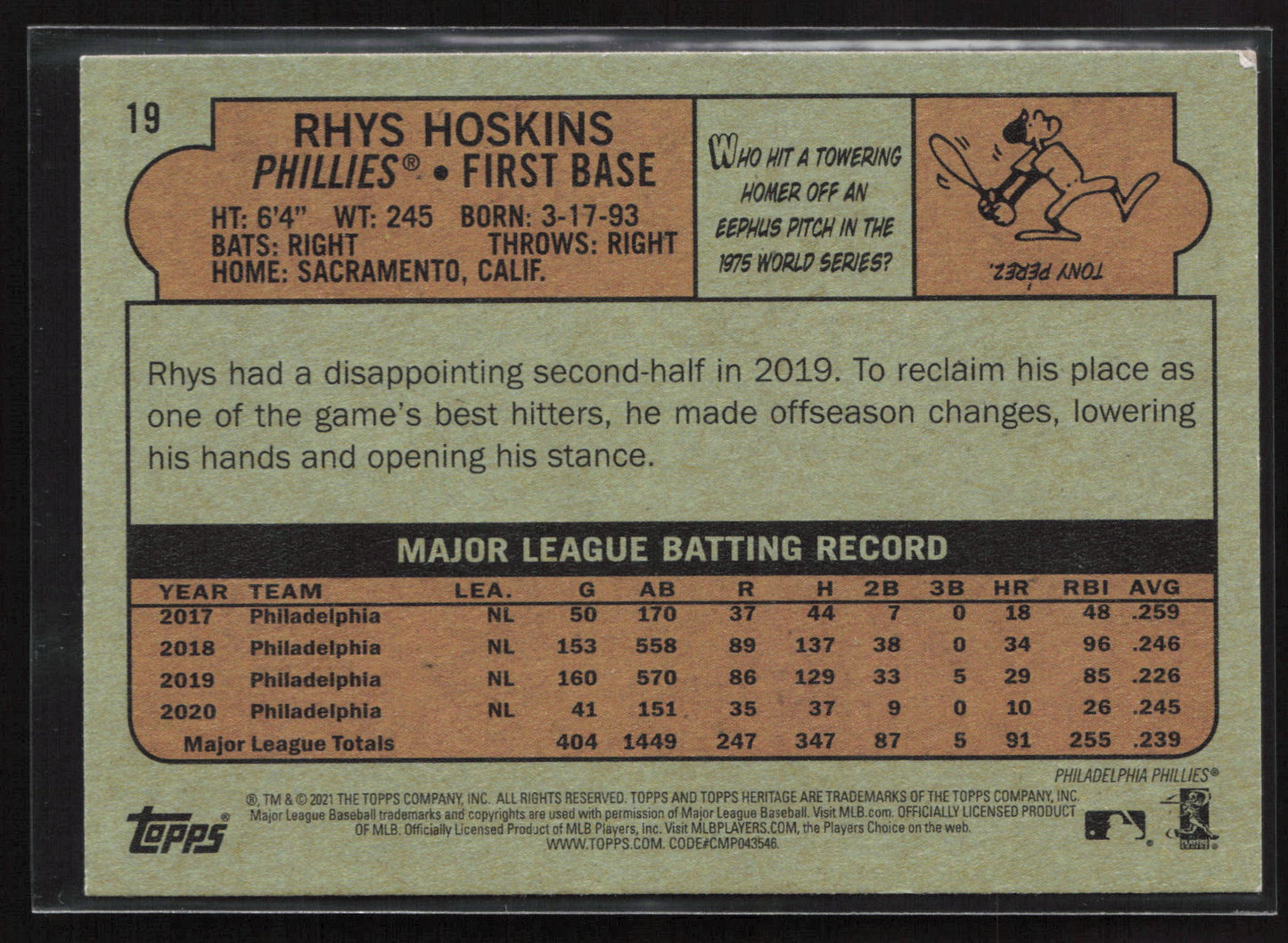 2021 Topps Heritage #19 Rhys Hoskins