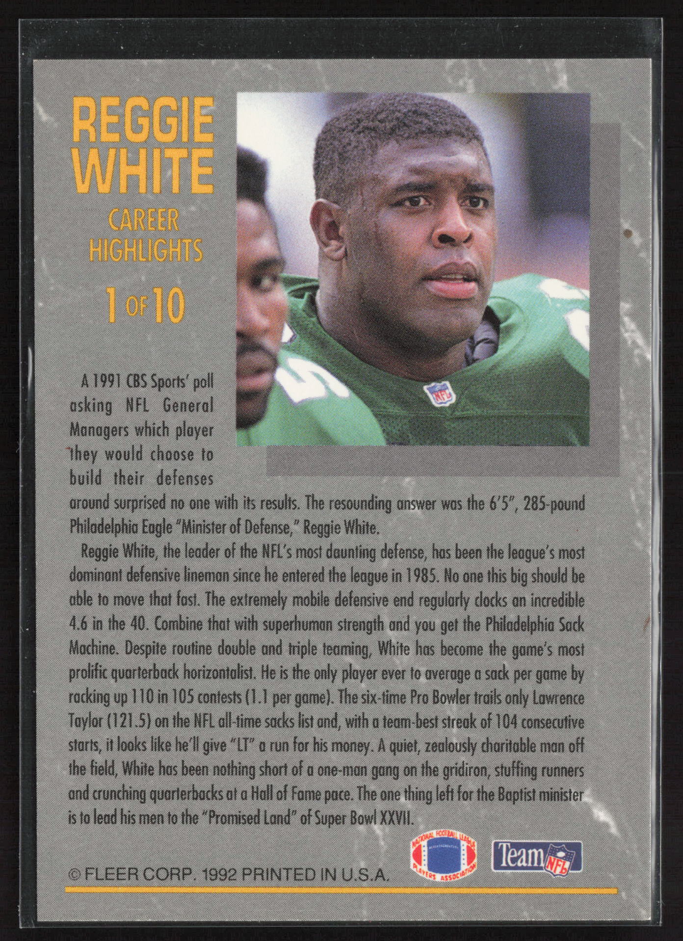 1992 Ultra #1 Reggie White Reggie White: Career Highlights