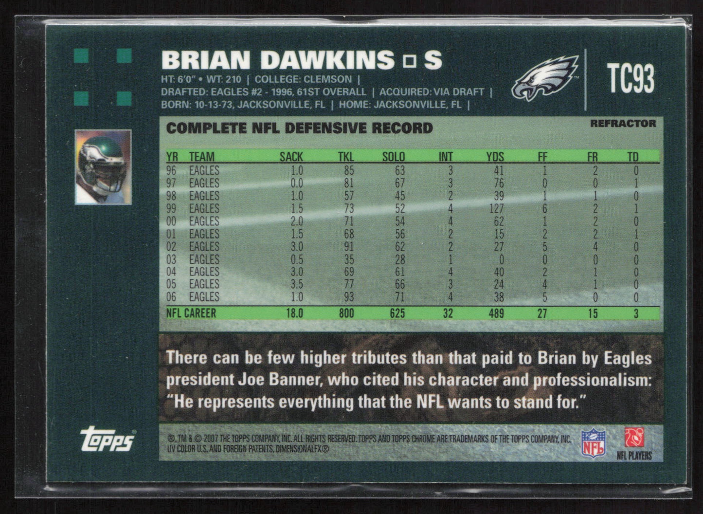 2007 Topps Chrome #TC93 Brian Dawkins Refractors