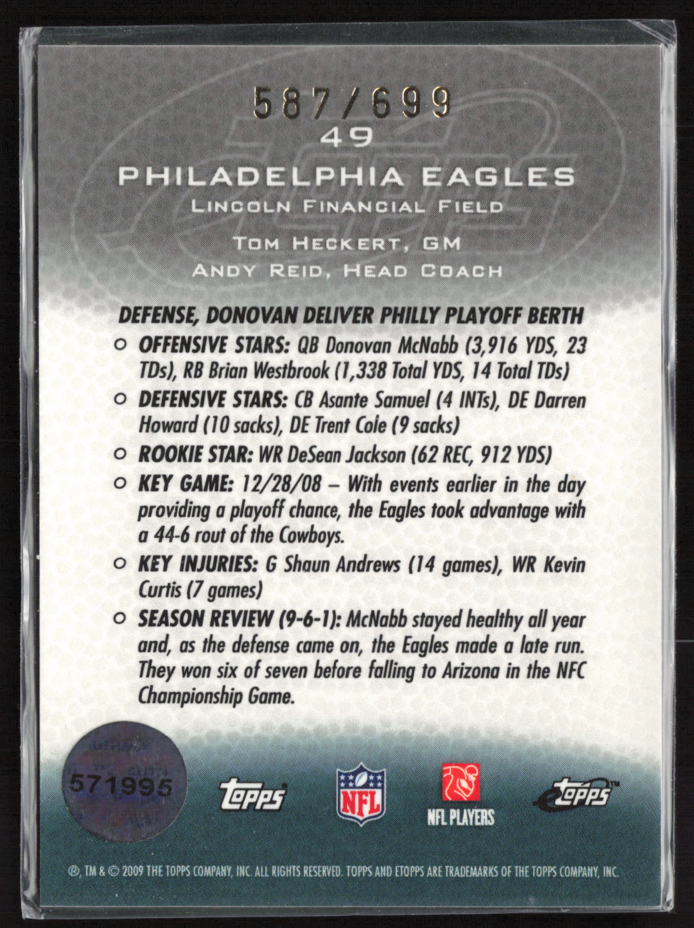 2008 Topps eTopps #49 Philadelphia Eagles #/694