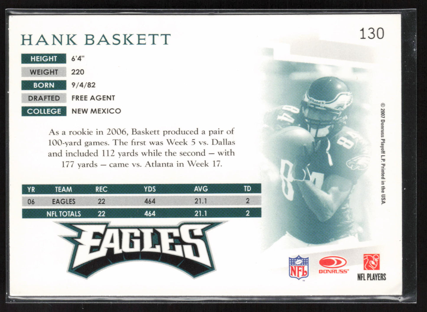 2007 Donruss Threads #130 Hank Baskett