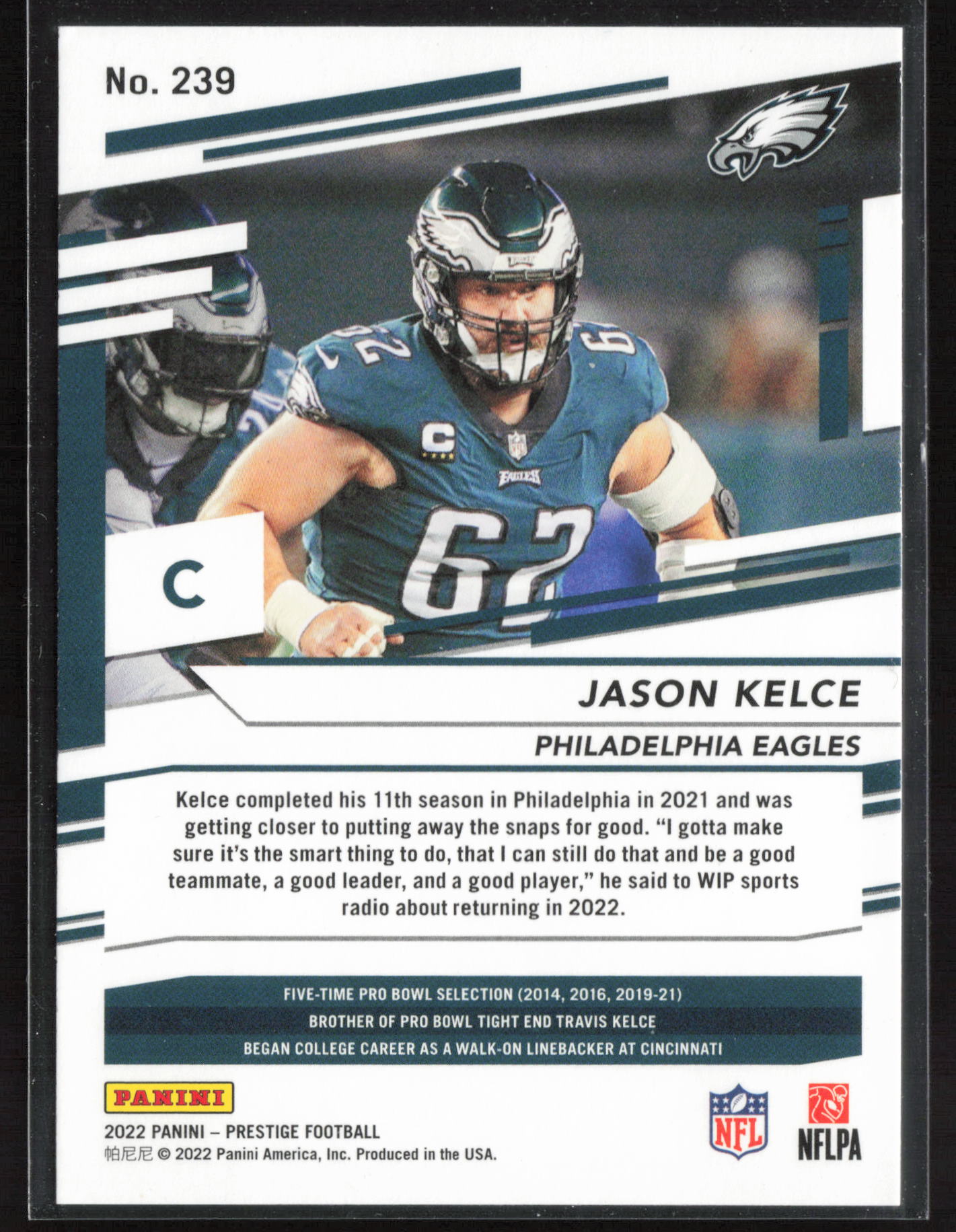 2022 Panini Prestige #239 Jason Kelce Xtra Points Astral