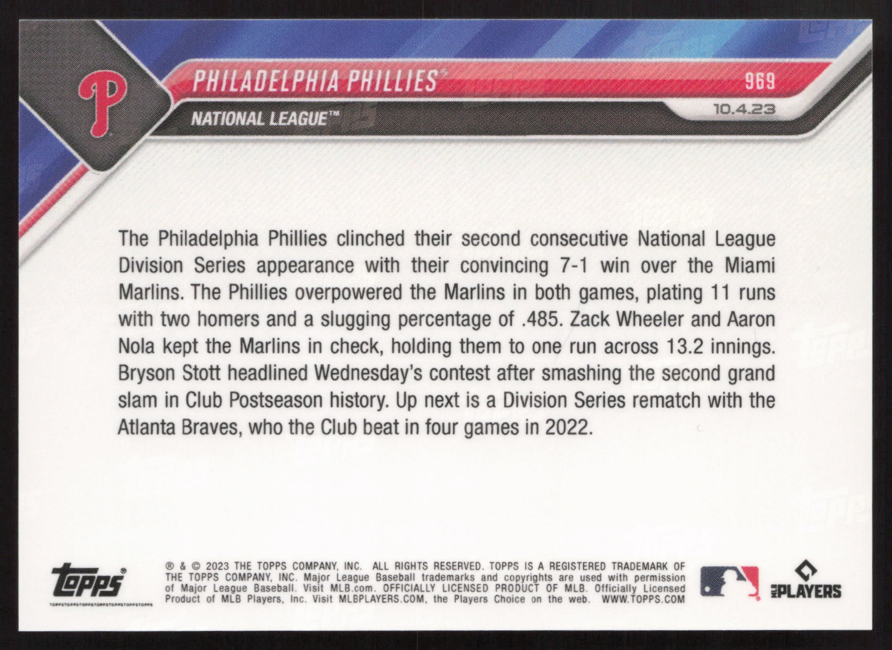 2023 Topps Now #969 Philadelphia Phillies