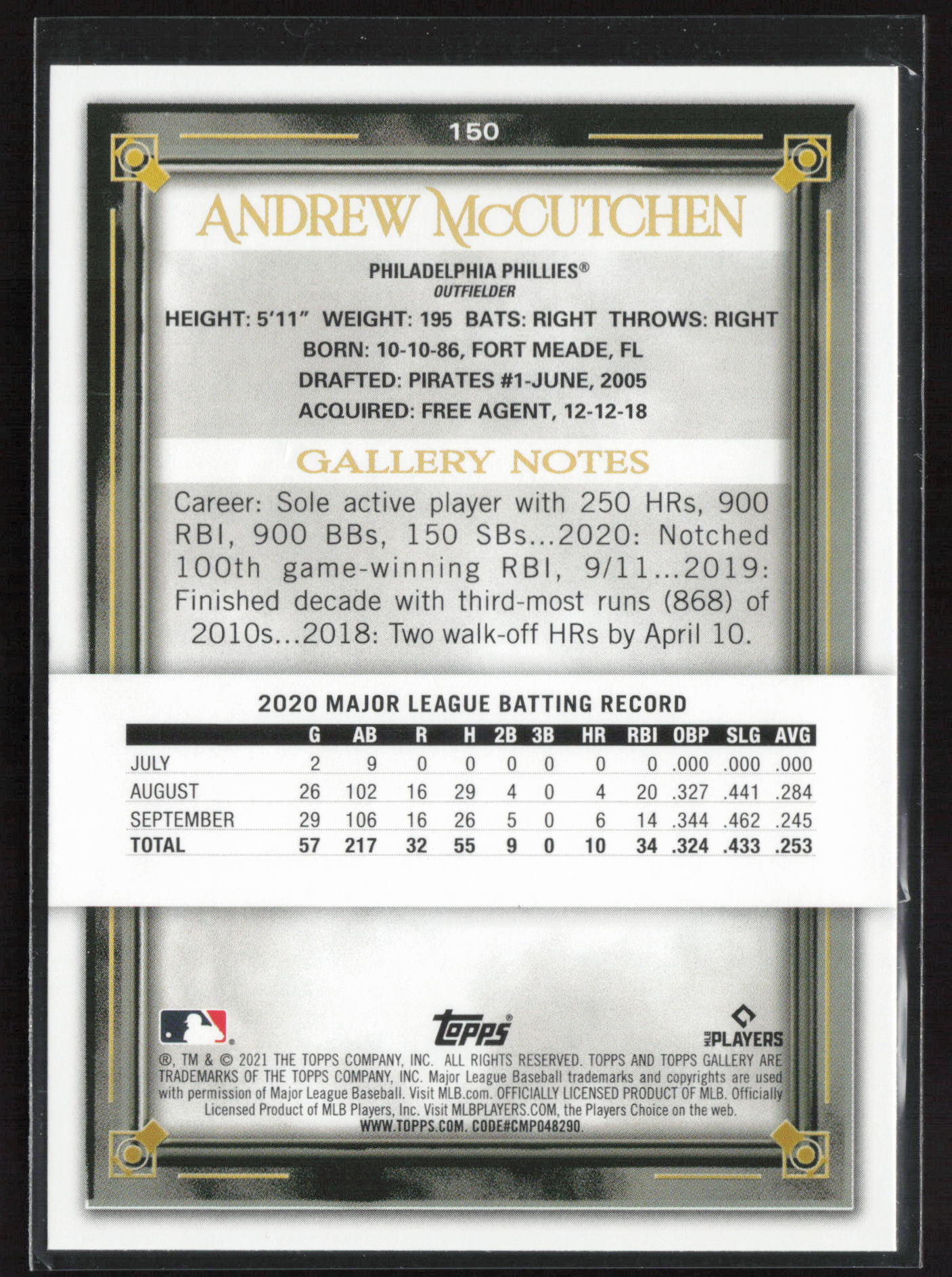 2021 Topps Gallery #150 Andrew McCutchen