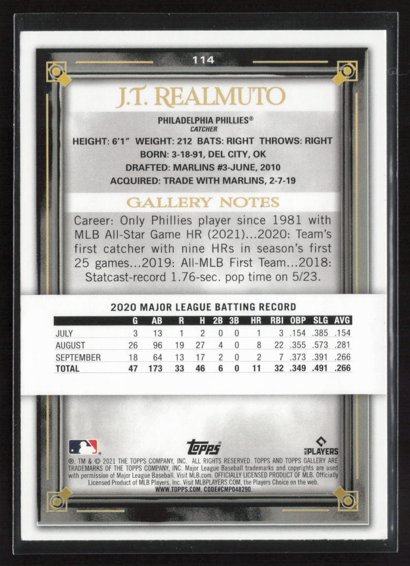 2021 Topps Gallery #114 J.T. Realmuto