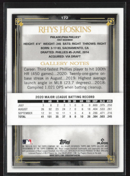 2021 Topps Gallery #172 Rhys Hoskins