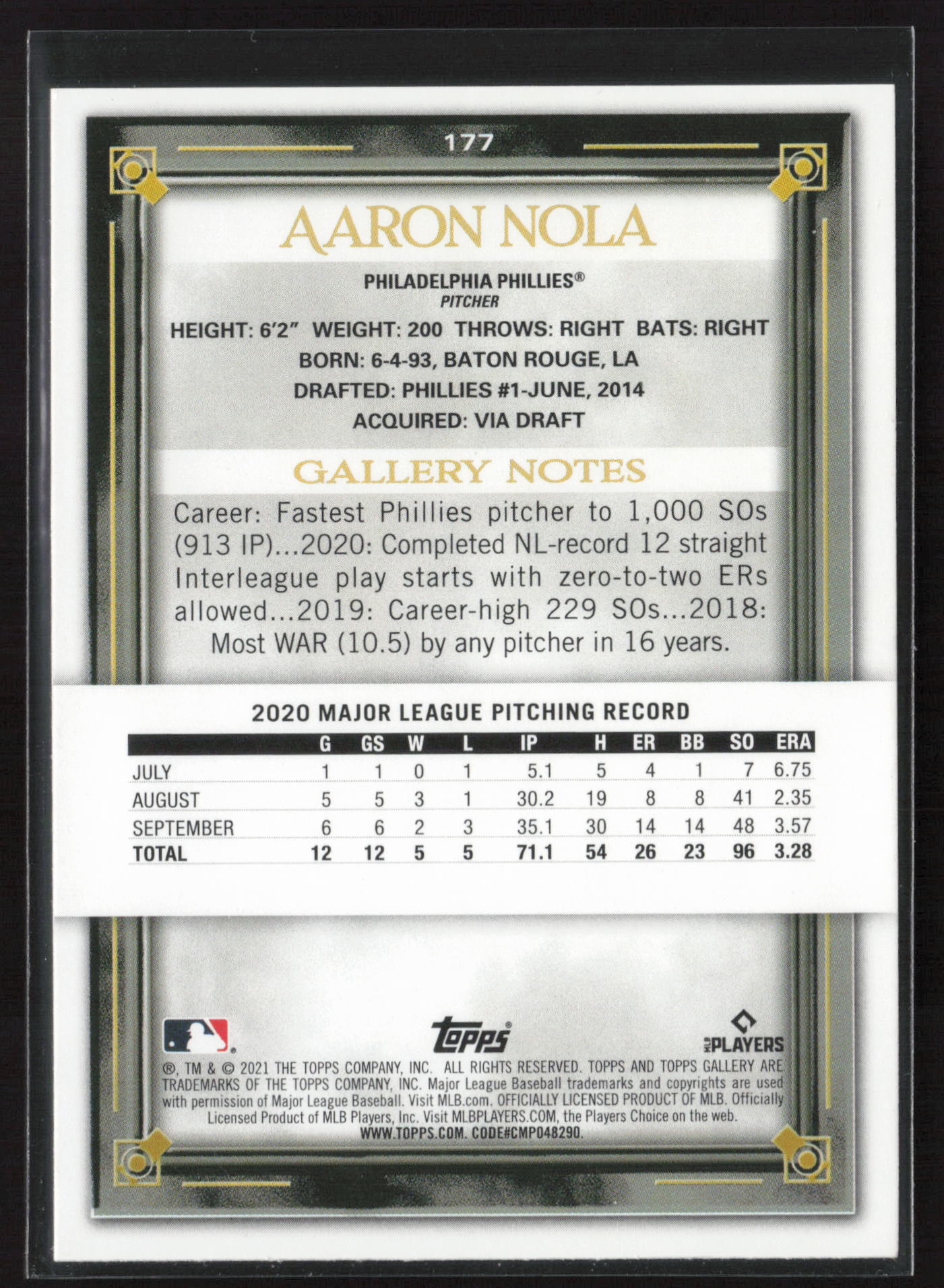 2021 Topps Gallery #177 Aaron Nola