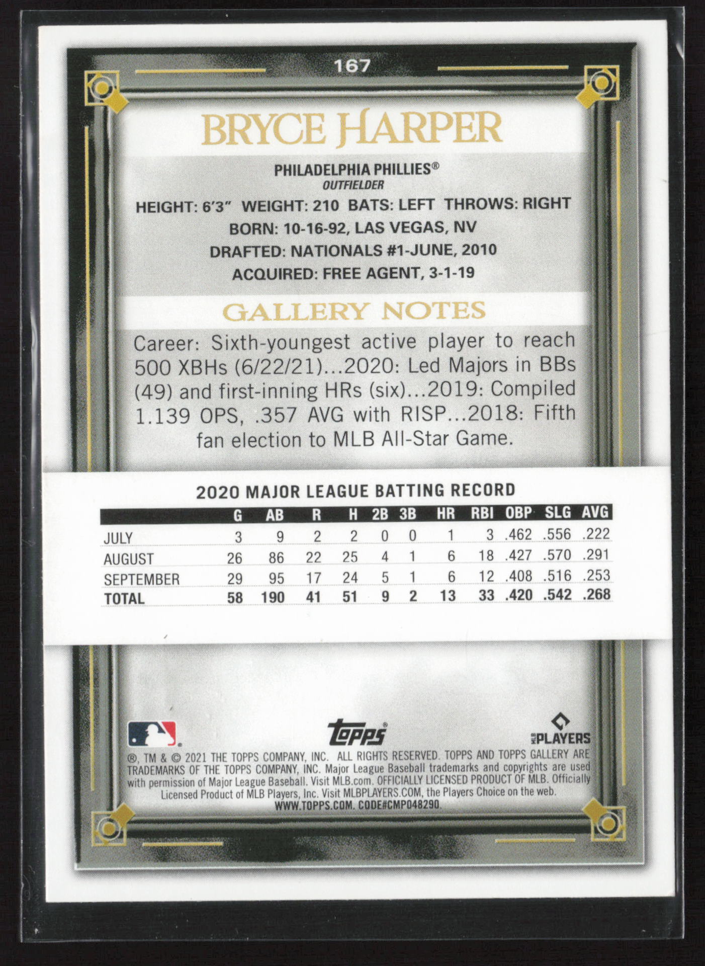 2021 Topps Gallery #167 Bryce Harper