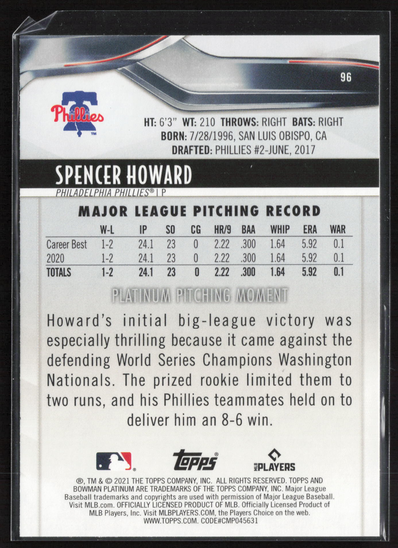 2021 Bowman Platinum #96 Spencer Howard