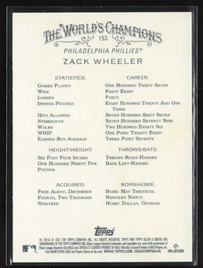 2021 Topps Allen & Ginter #153 Zack Wheeler