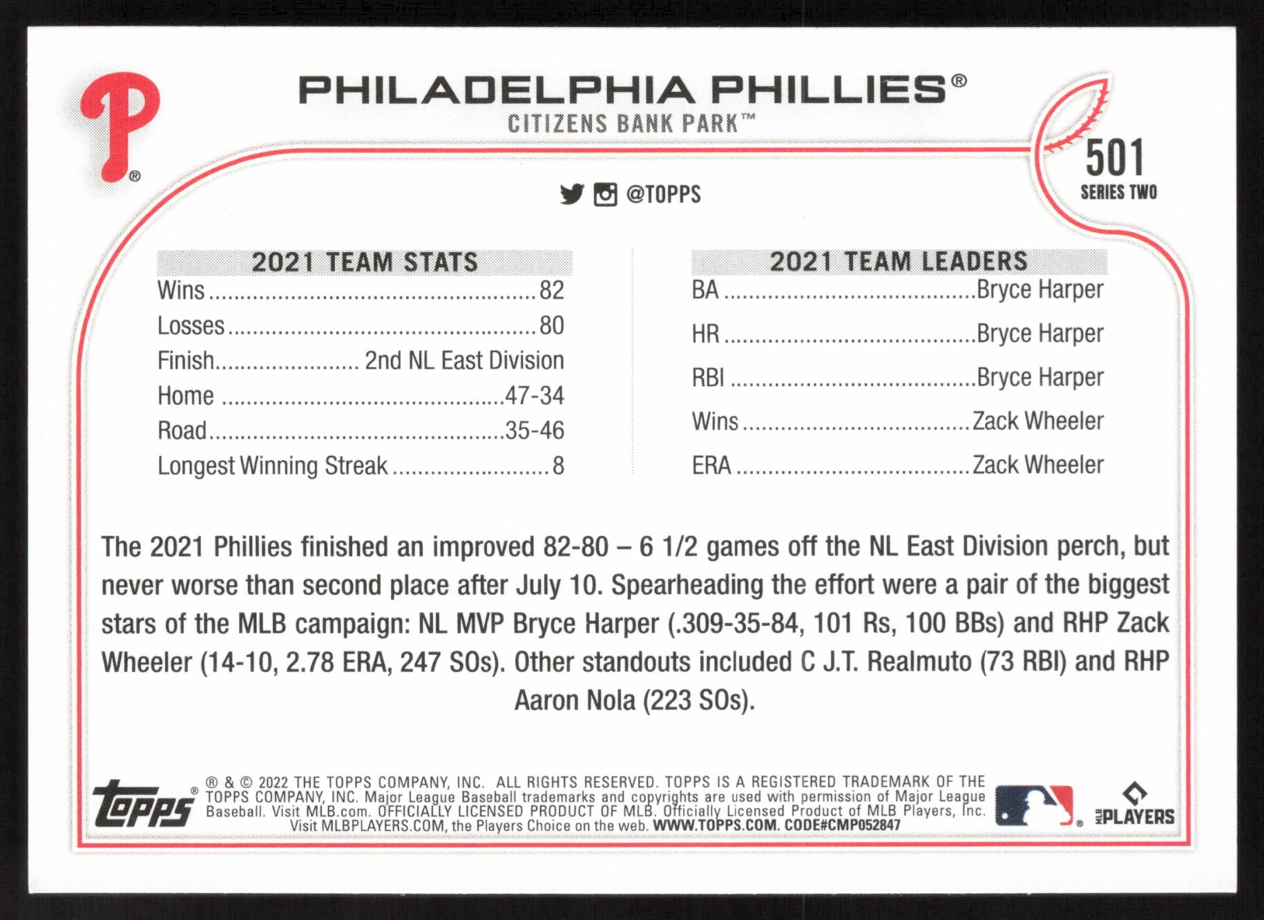 2022 Topps #501 Philadelphia Phillies