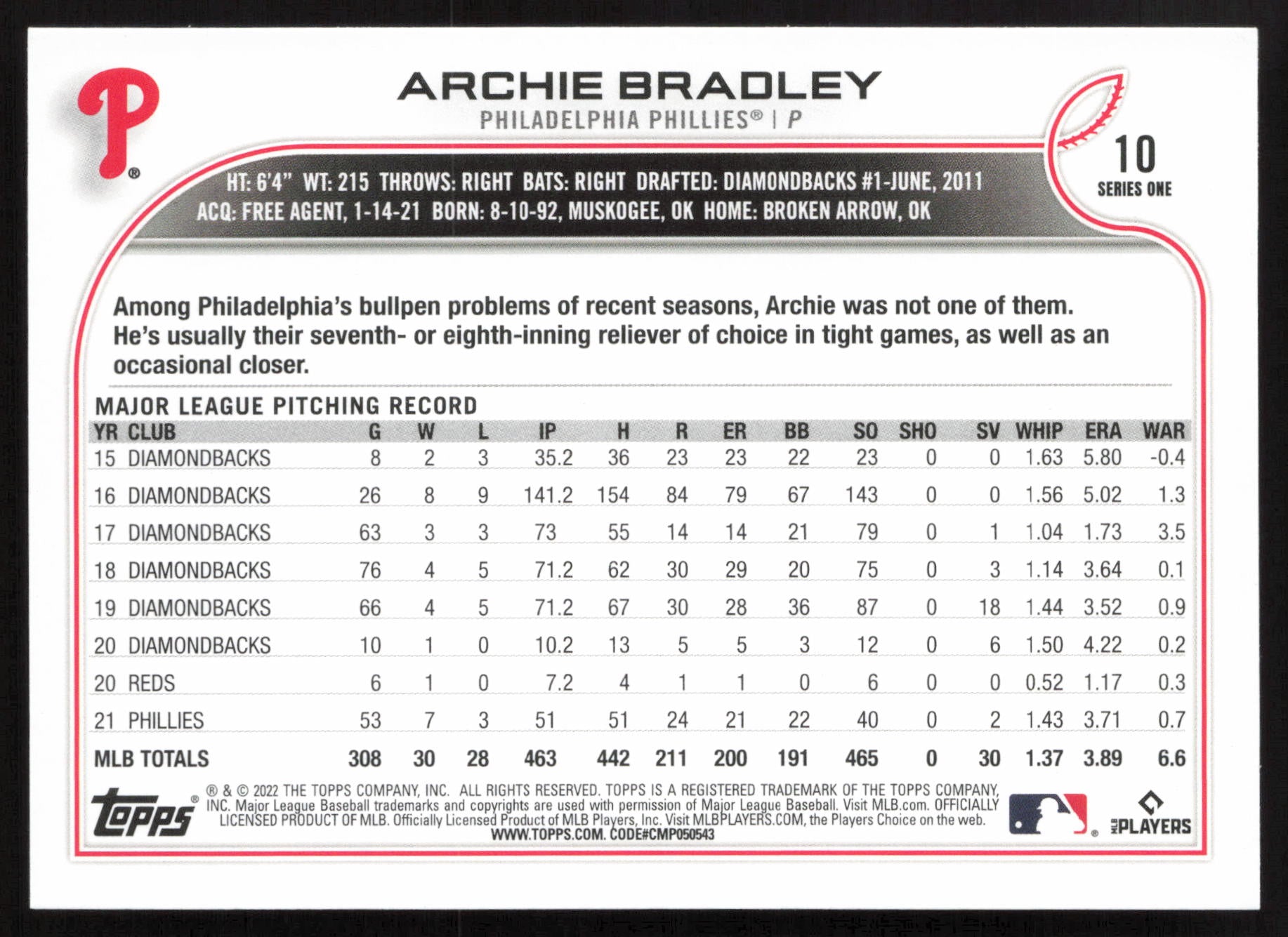 2022 Topps #10 Archie Bradley  All-Star Game Stamped