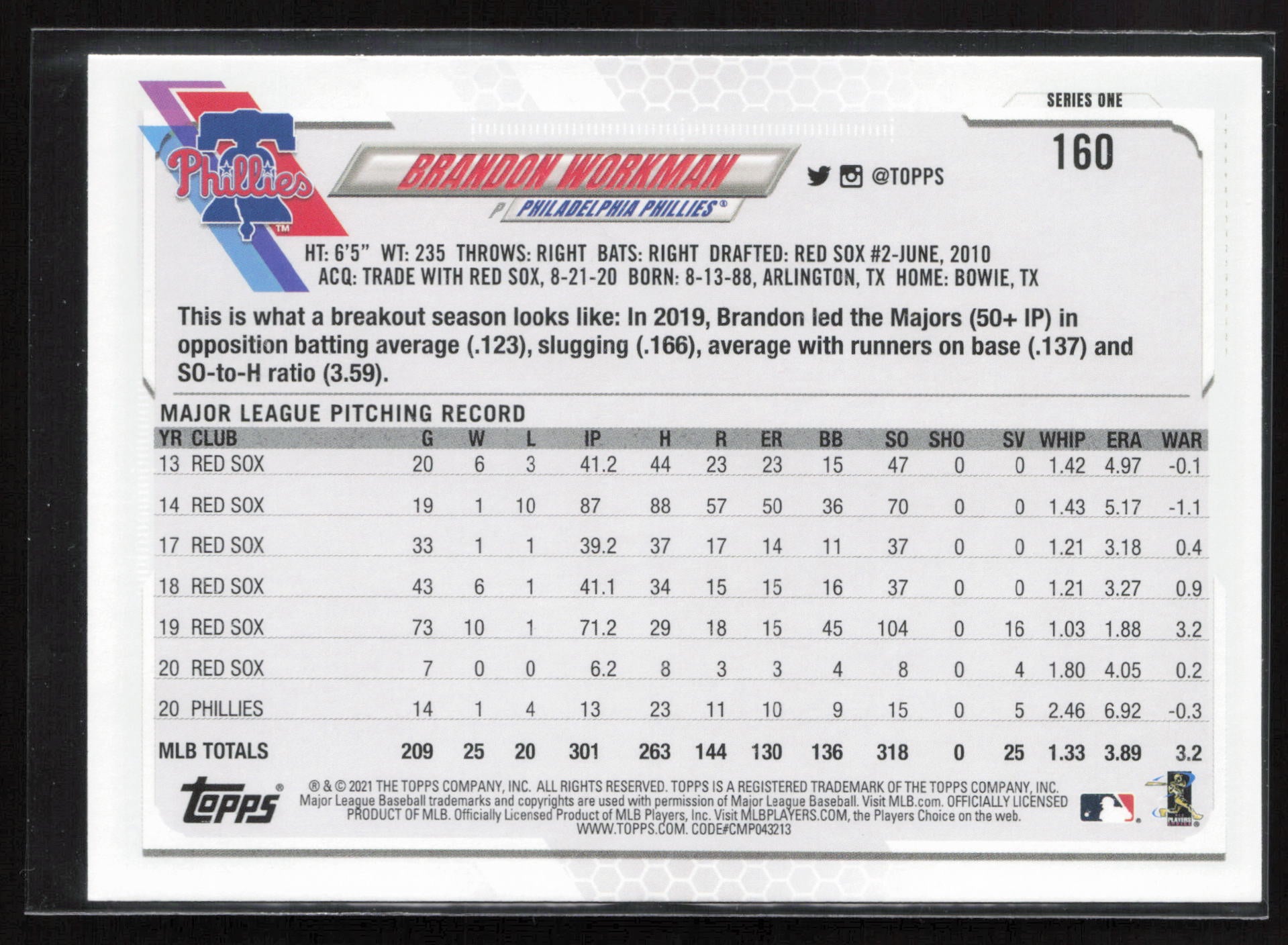 2021 Topps #160 Brandon Workman