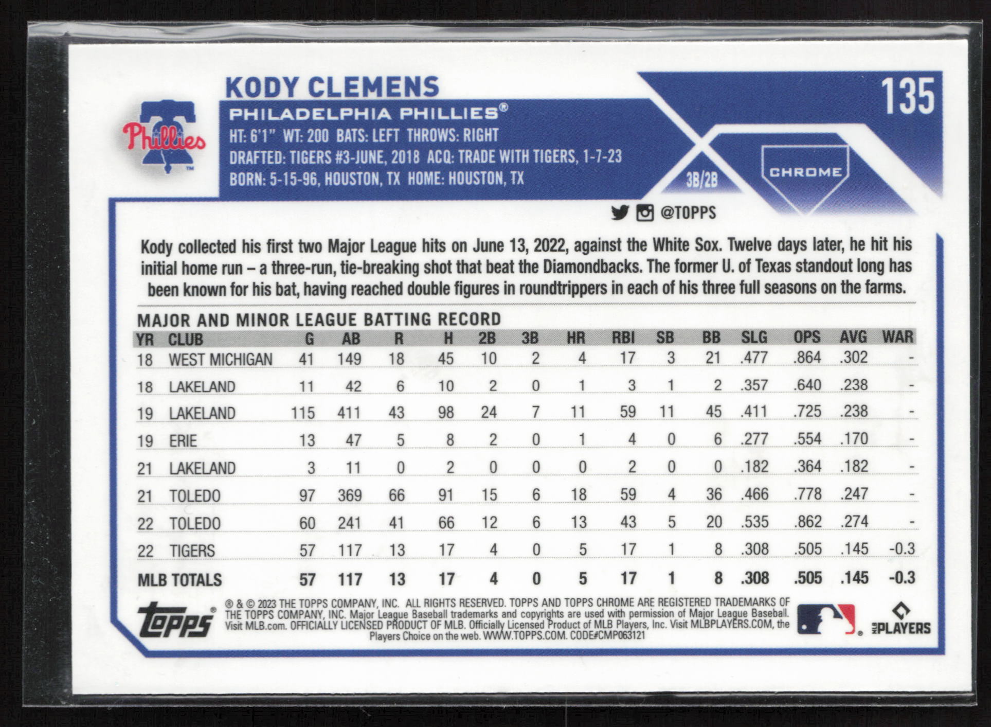 2023 Topps Chrome #135 Kody Clemens