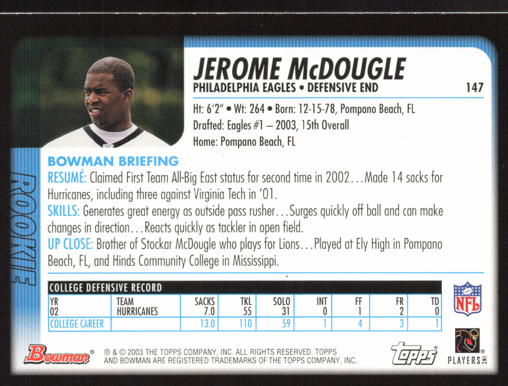 2003 Bowman #147 Jerome McDougle