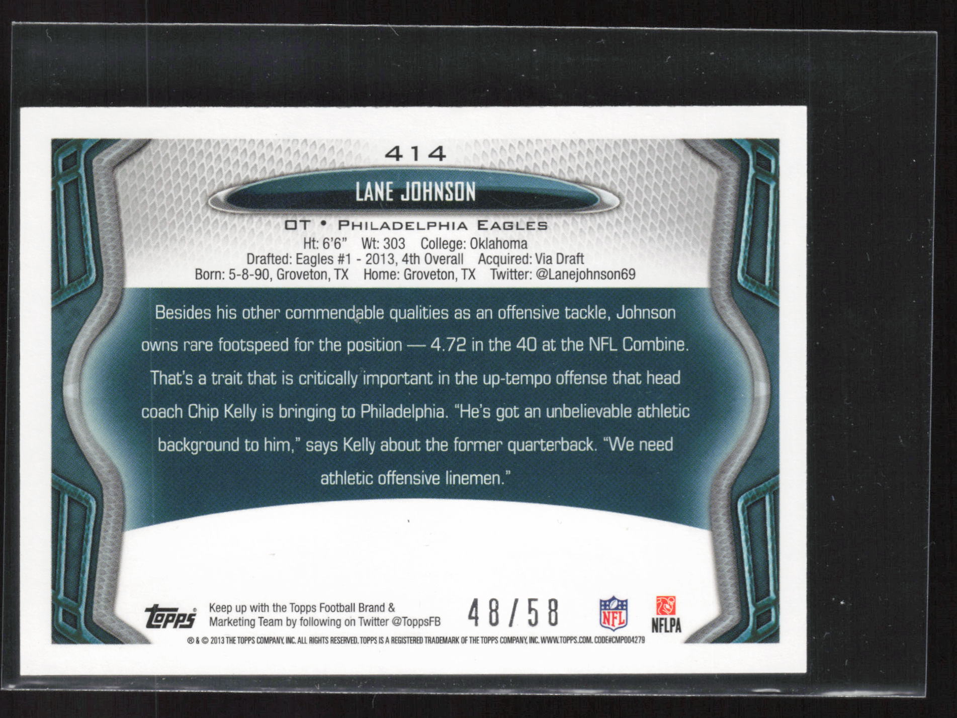 2013 Topps Mini #414 Lane Johnson Gold #/58