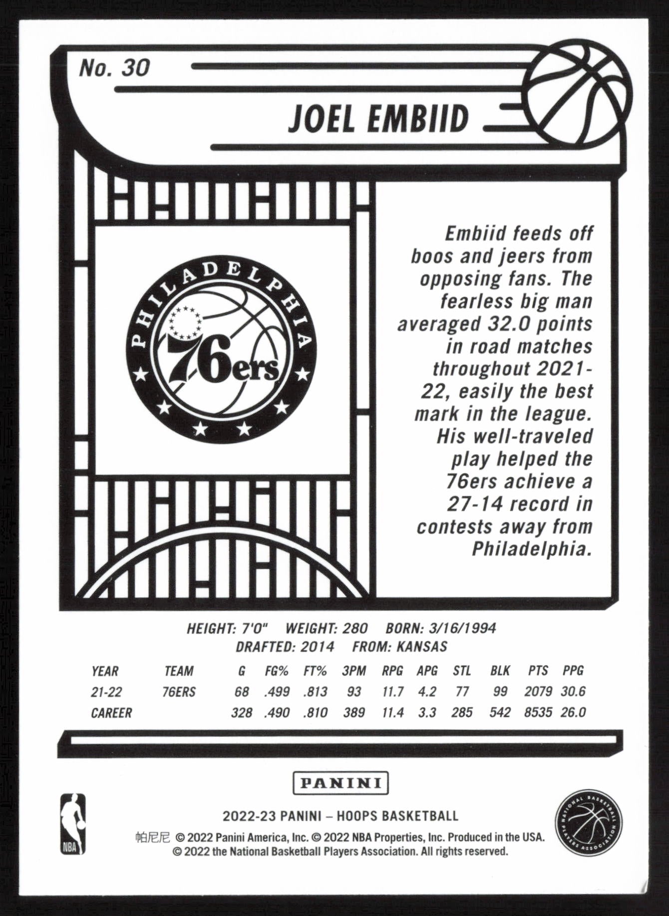 2022-23 Hoops #30 Joel Embiid