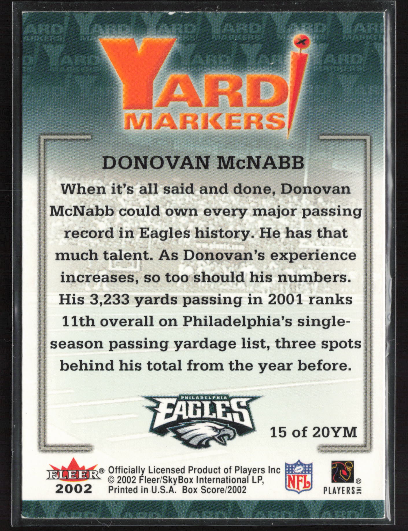 2002 Fleer Box Score #15YM Donovan McNabb Yard Markers