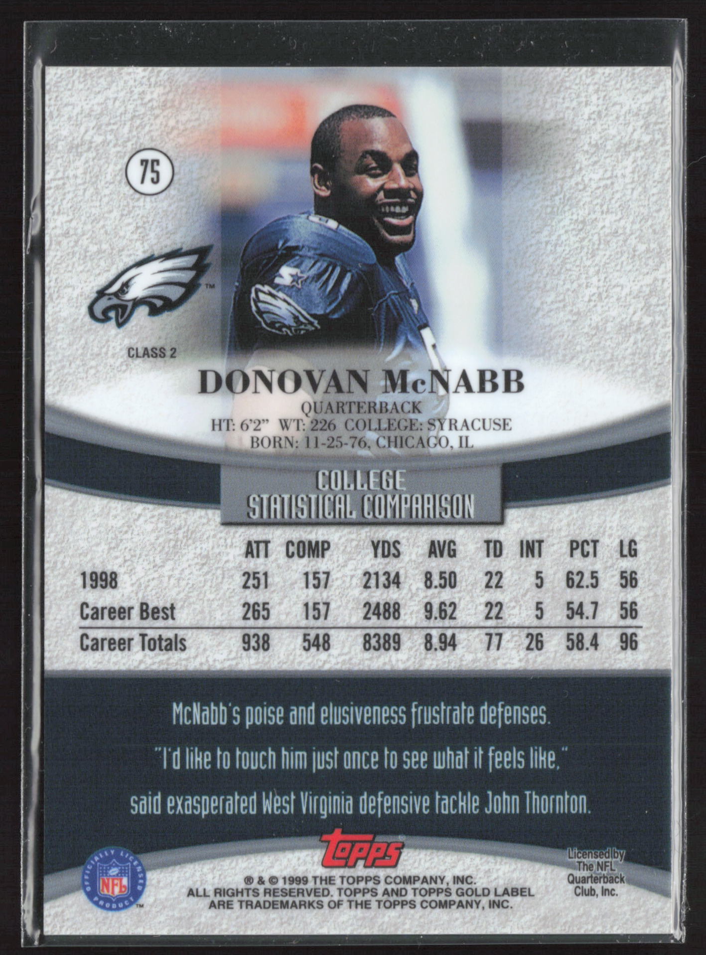 1999 Topps Gold Label #75 Donovan McNabb Class 2