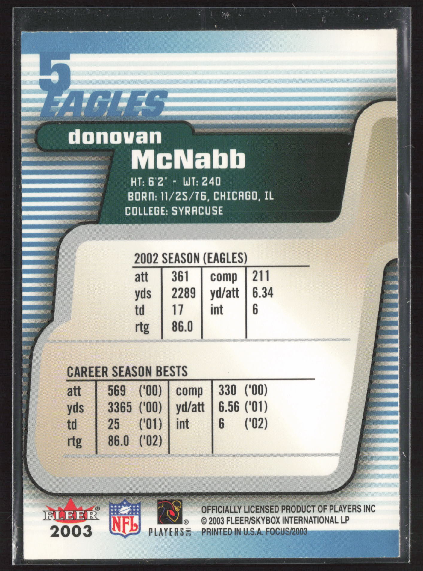 2003 Fleer Focus #5 Donovan McNabb