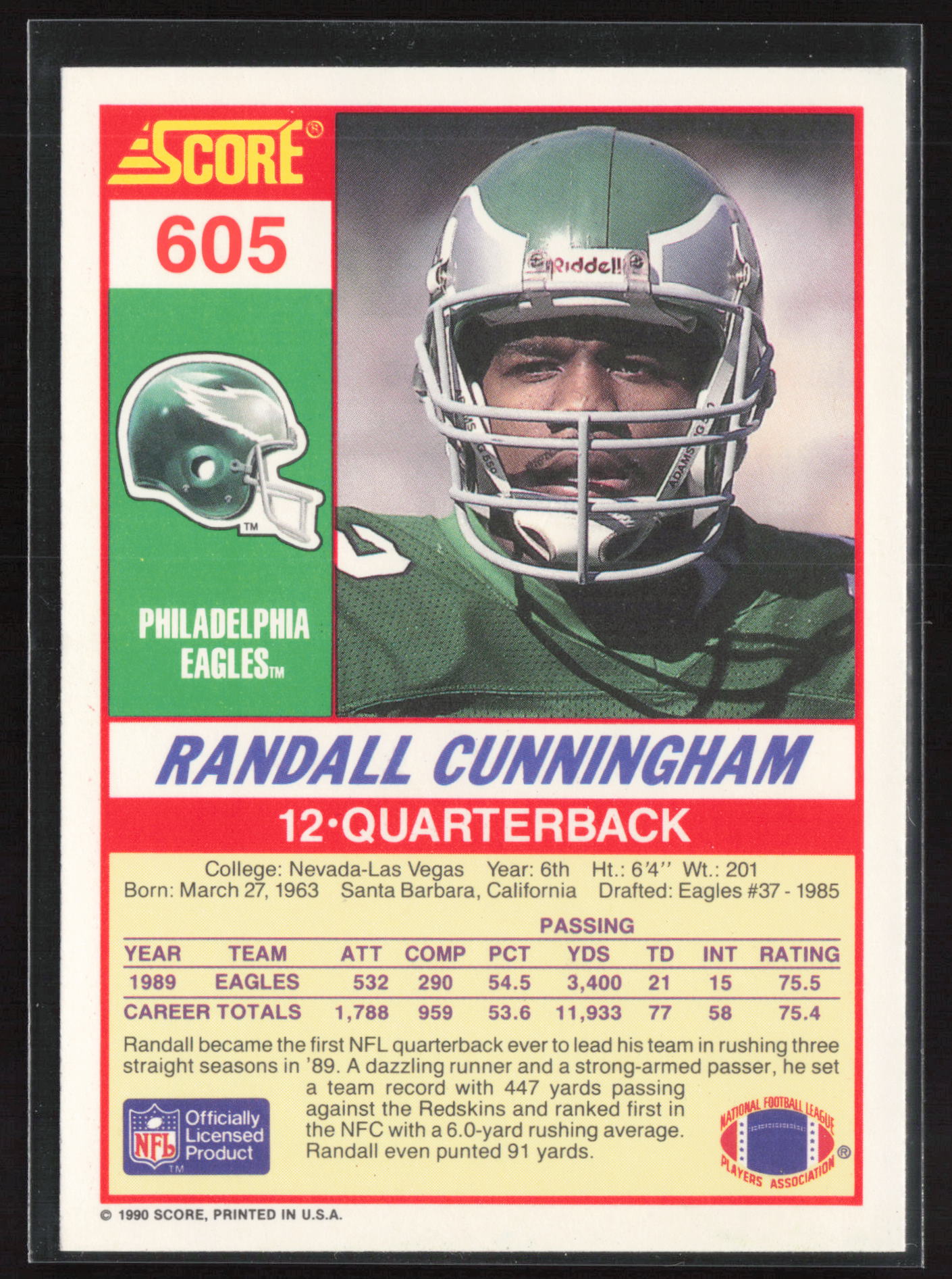 1990 Score #605 Randall Cunningham