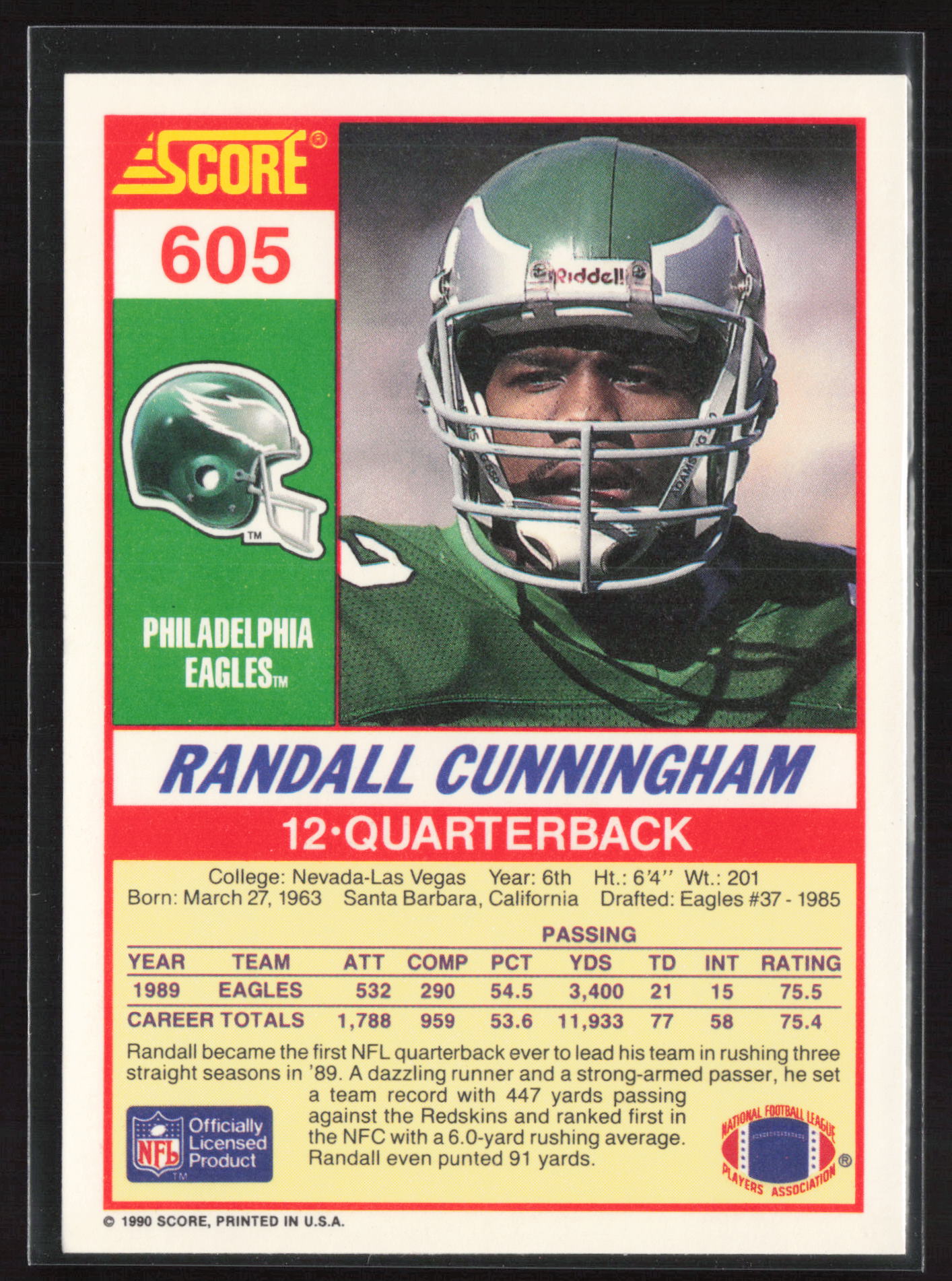 1990 Score #605 Randall Cunningham