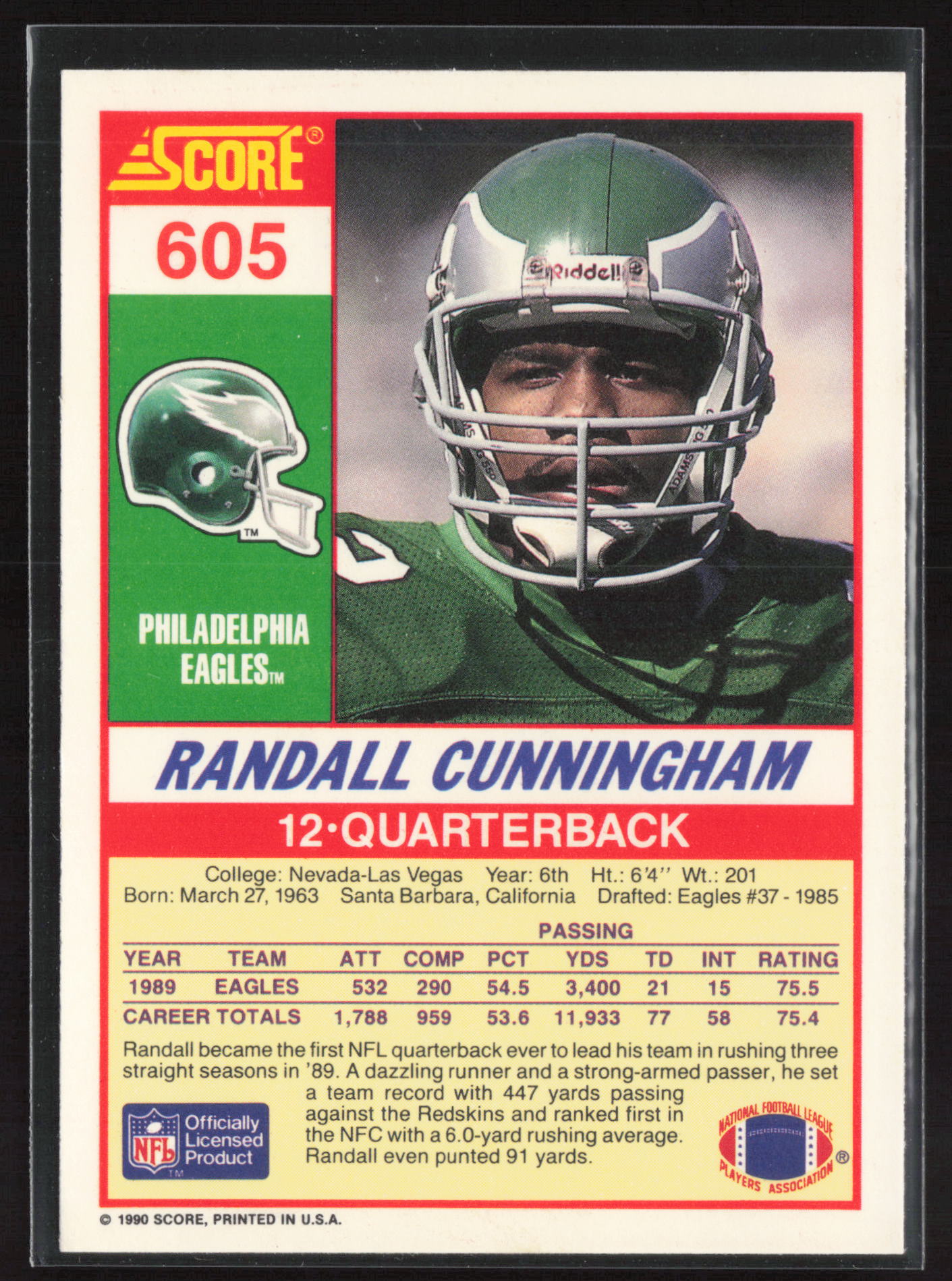 1990 Score #605 Randall Cunningham