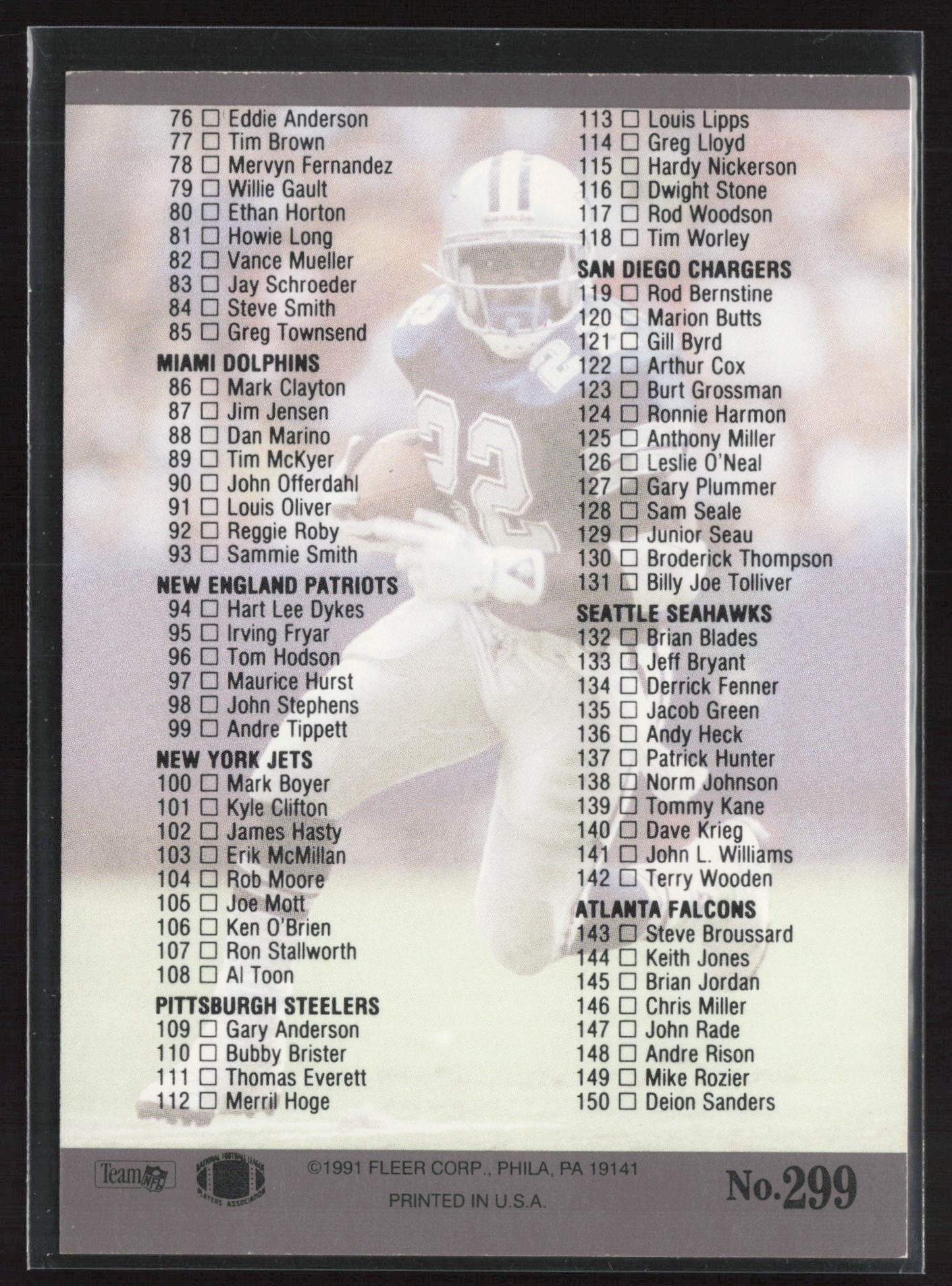 1991 Ultra #299 Checklist: 1-150 -