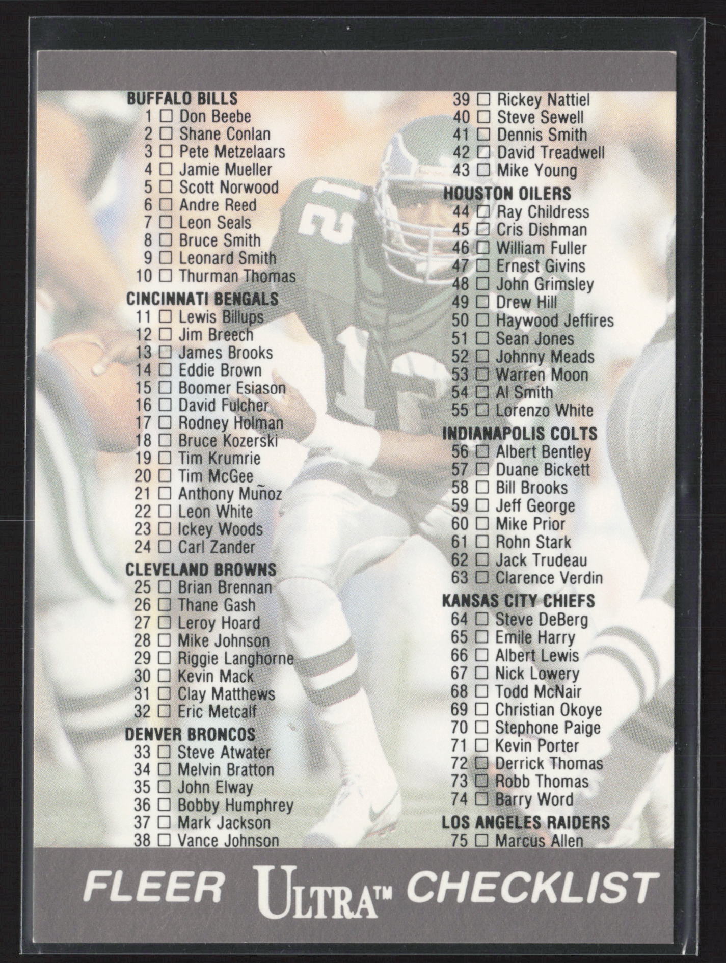 1991 Ultra #299 Checklist: 1-150 -