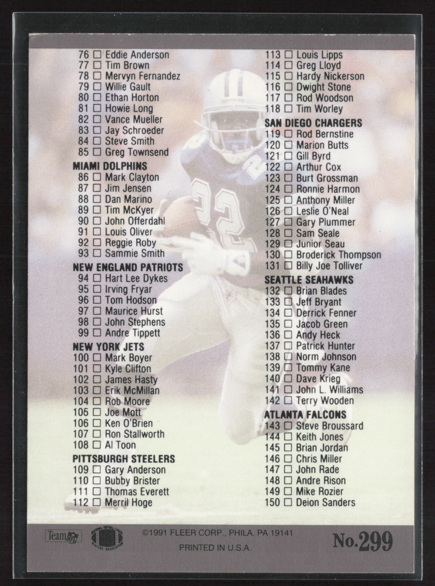 1991 Ultra #299 Checklist: 1-150 -