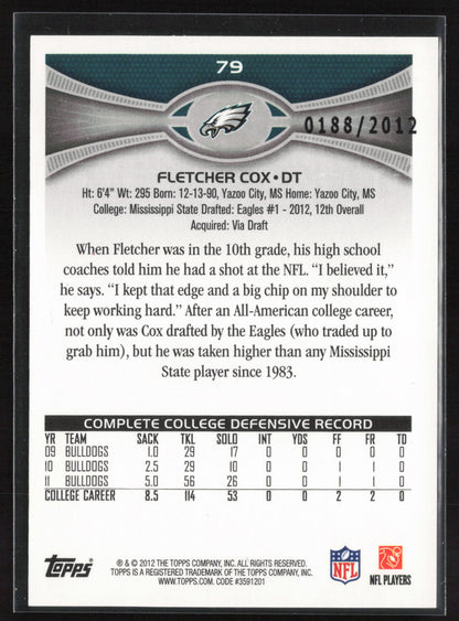 2012 Topps #79 Fletcher Cox Gold #/2012