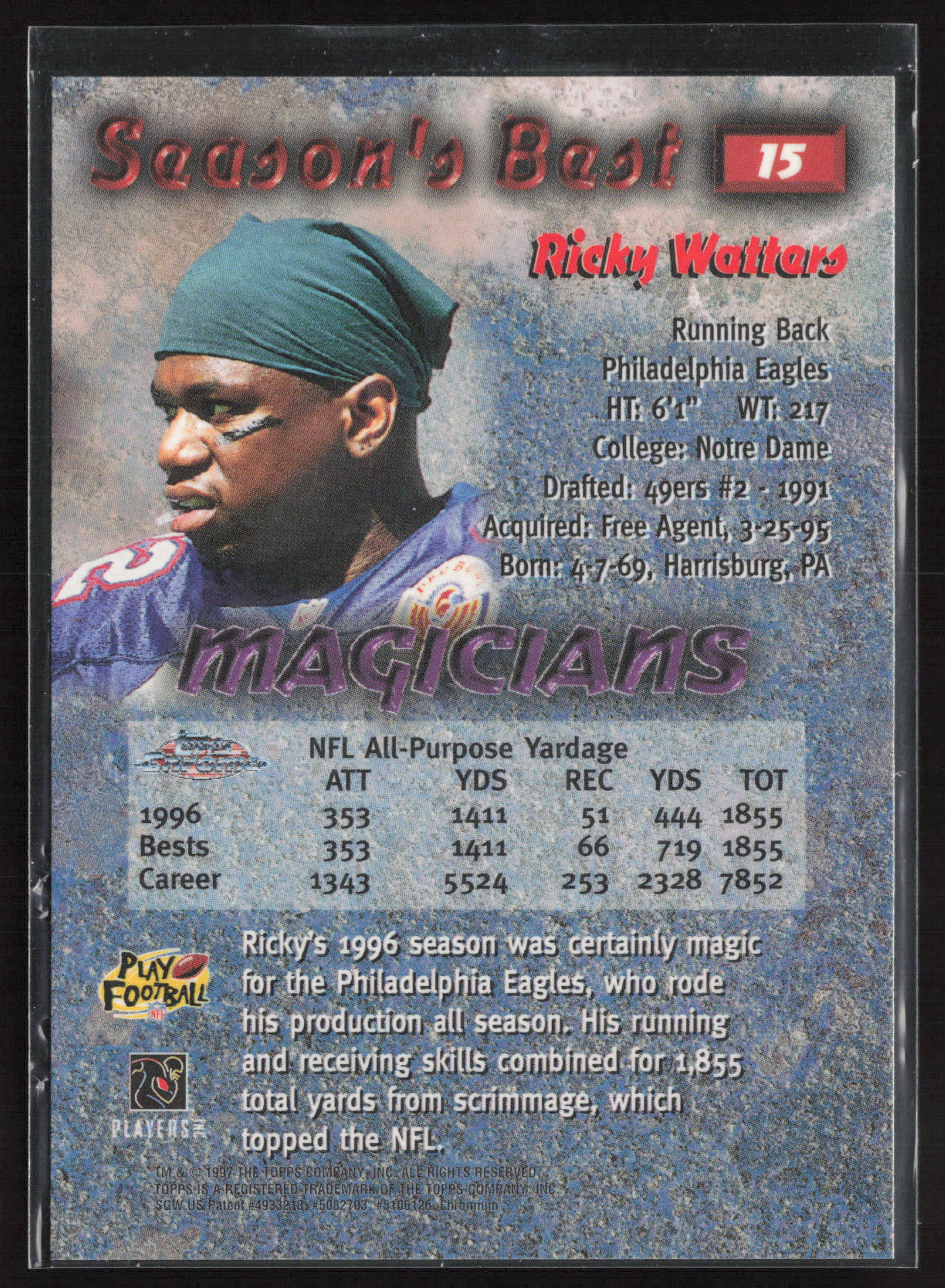 1997 Topps Chrome #15 Ricky Watters Season's Best