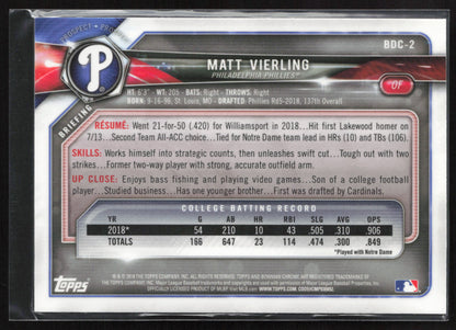 2018 Bowman Draft #BDC-2 Matt Vierling Chrome