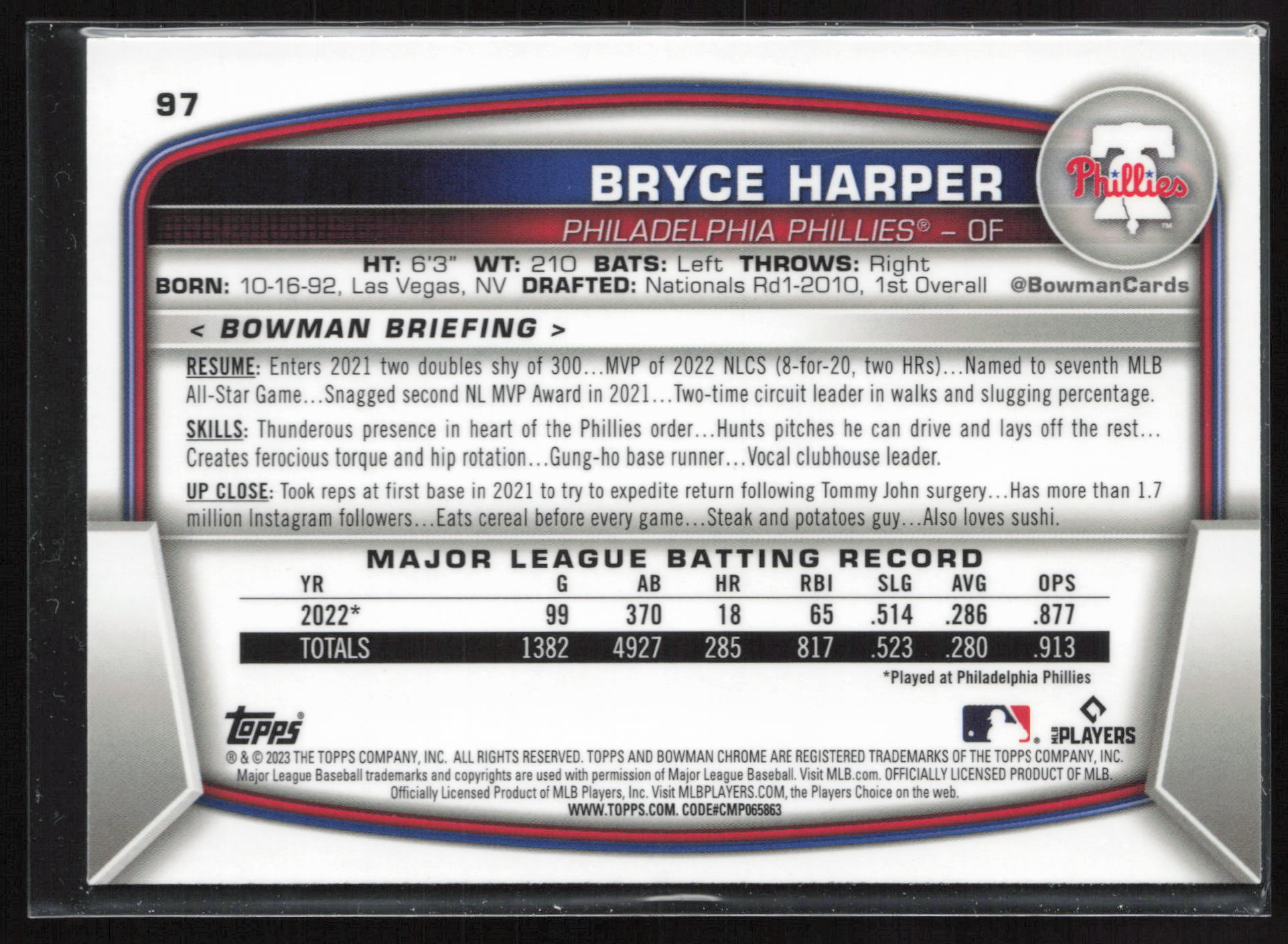 2023 Bowman Chrome #97 Bryce Harper