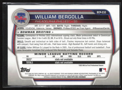 2023 Bowman Chrome #BCP-232 William Bergolla Chrome Prospects Mojo Refractor