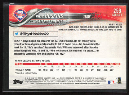 2018 Topps #259a Rhys Hoskins