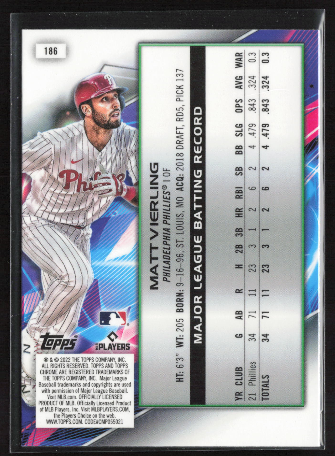 2022 Topps Chrome Cosmic #186 Matt Vierling