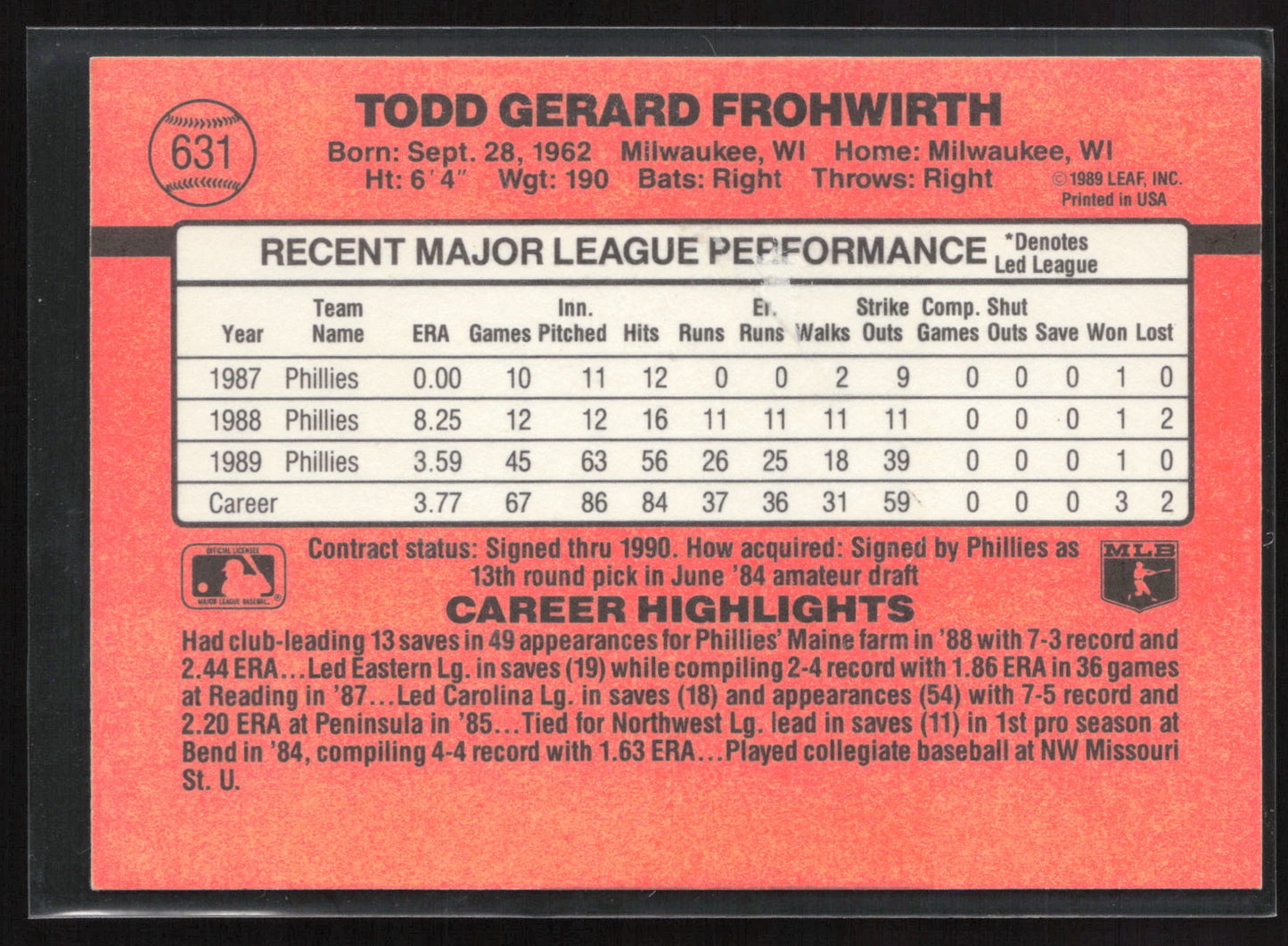 1990 Donruss #631a Todd Frohwirth