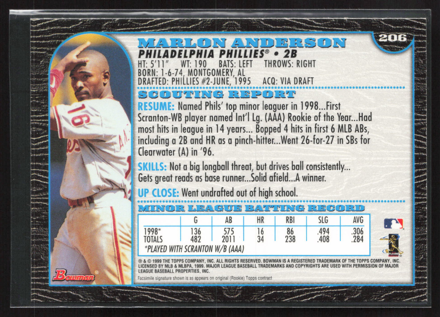 1999 Bowman #206 Marlon Anderson