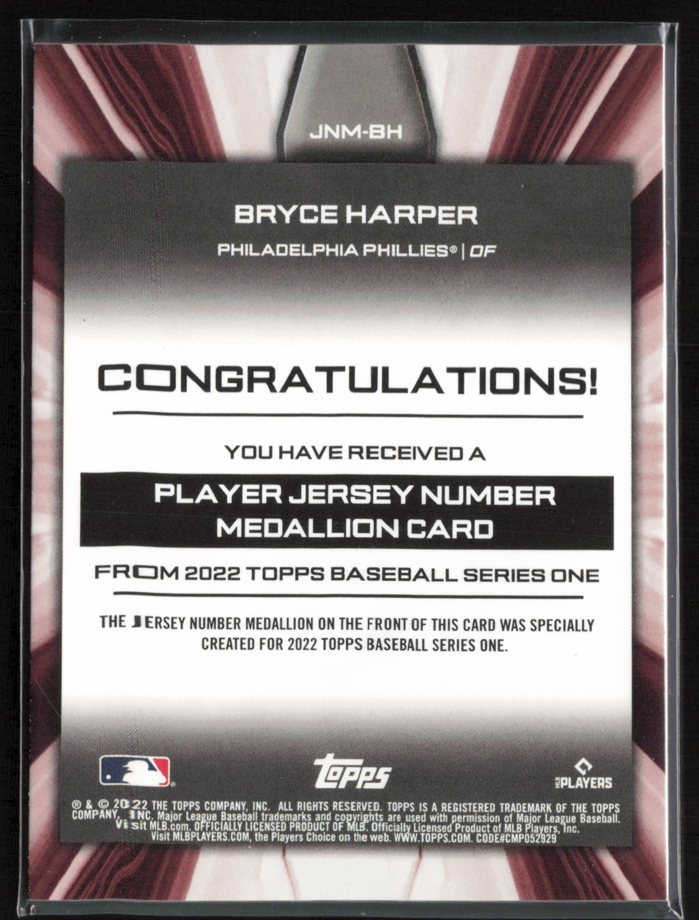 2022 Topps #JNM-BH Bryce Harper Player Jersey Number