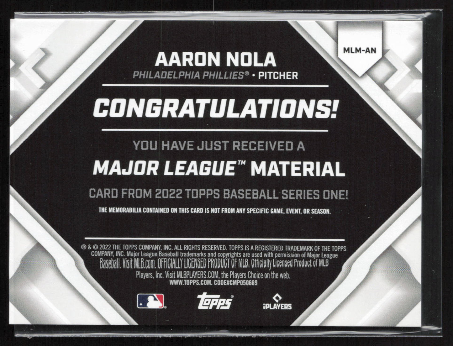 2022 Topps #MLM-AN Aaron Nola Major League Material Relics (Series One)