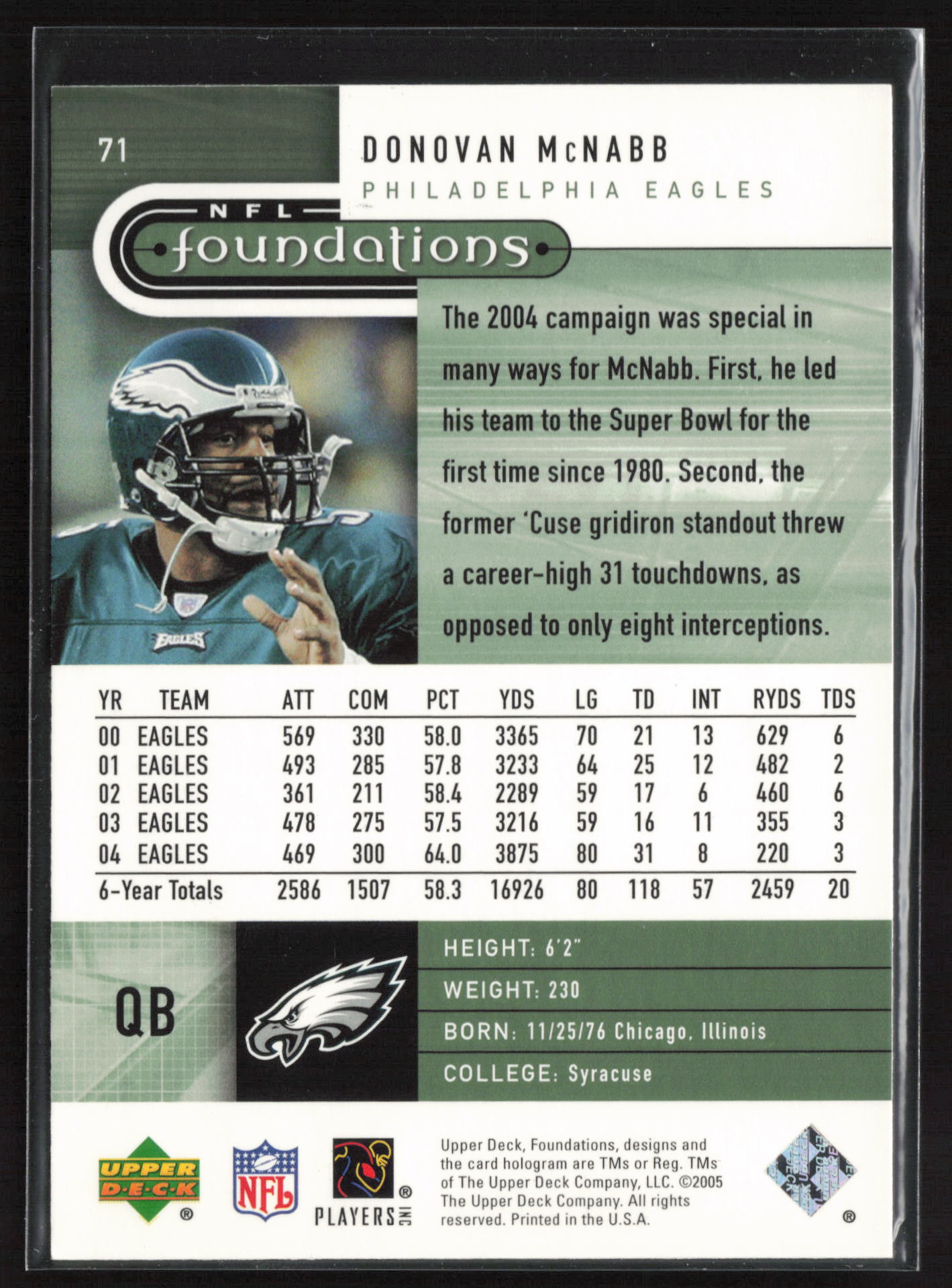 2005 Upper Deck Foundations #71 Donovan McNabb