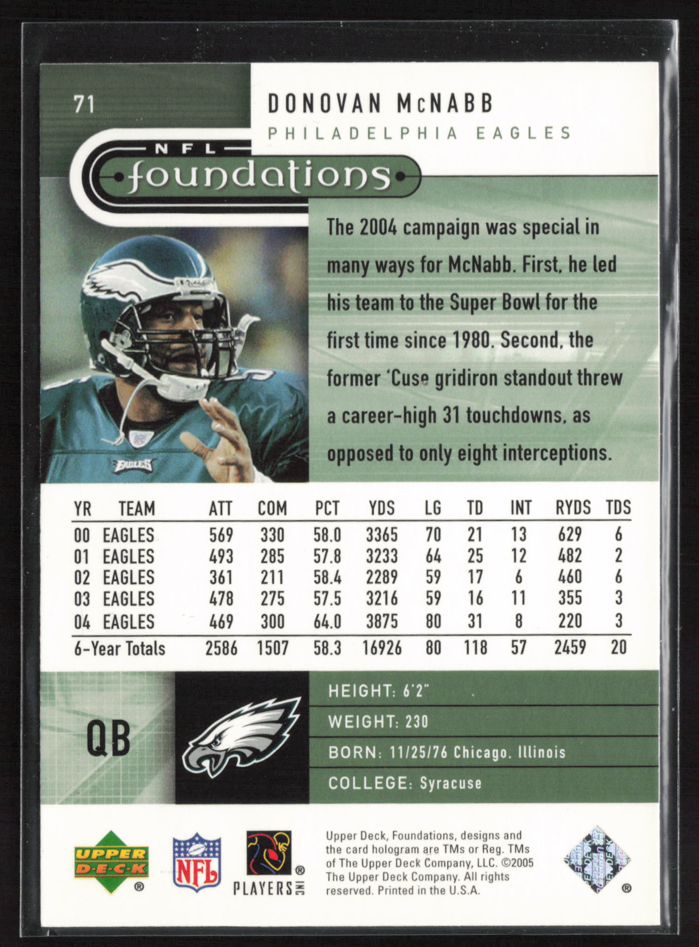 2005 Upper Deck Foundations #71 Donovan McNabb