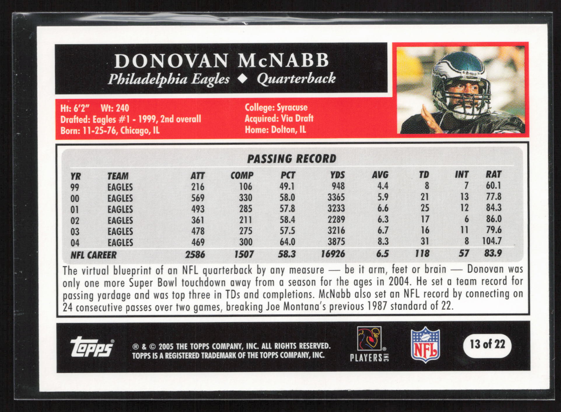 2005 Topps Turn Back the Clock #13 Donovan McNabb