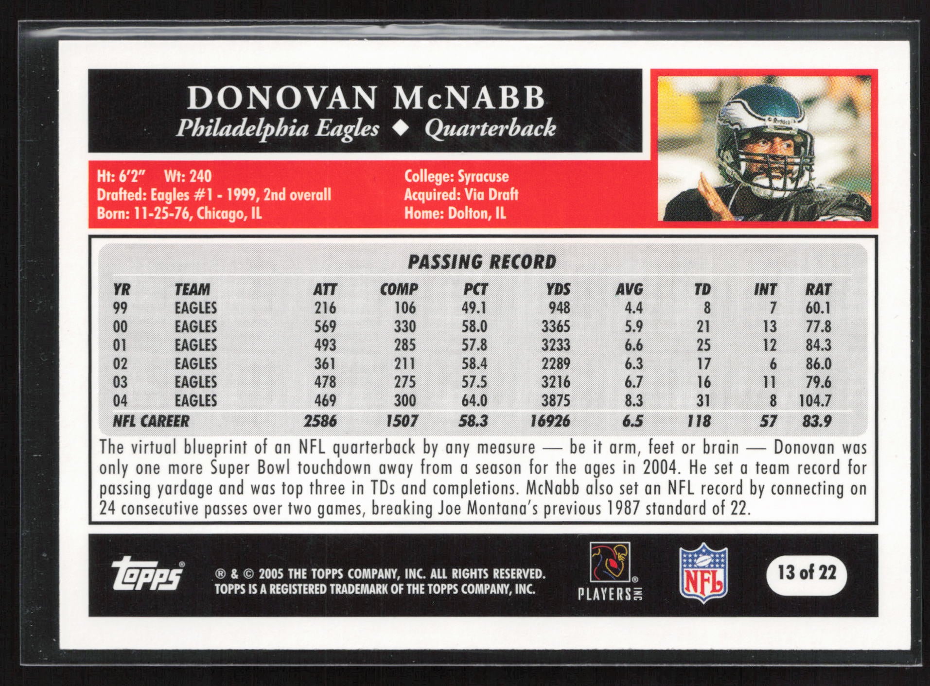 2005 Topps Turn Back the Clock #13 Donovan McNabb