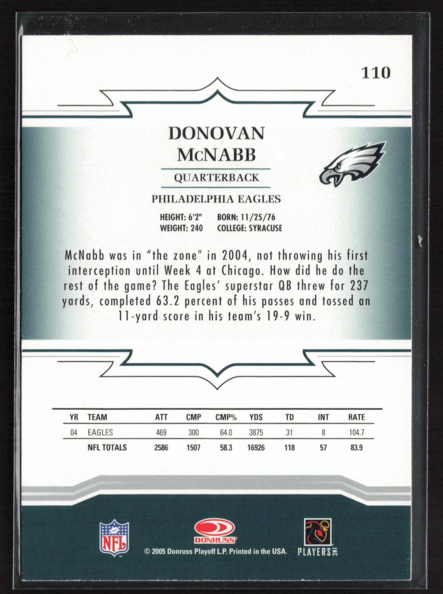 2005 Donruss Throwback Threads #110 Donovan McNabb