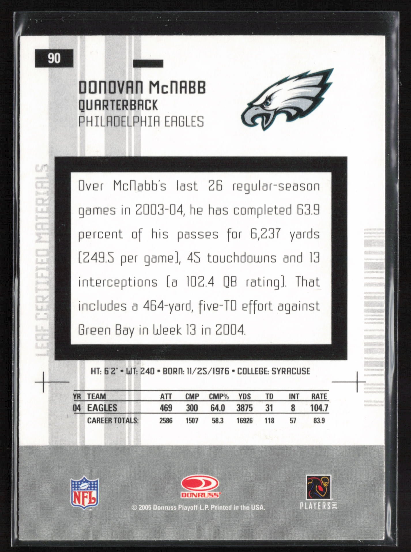 2005 Leaf Certified Materials #90 Donovan McNabb